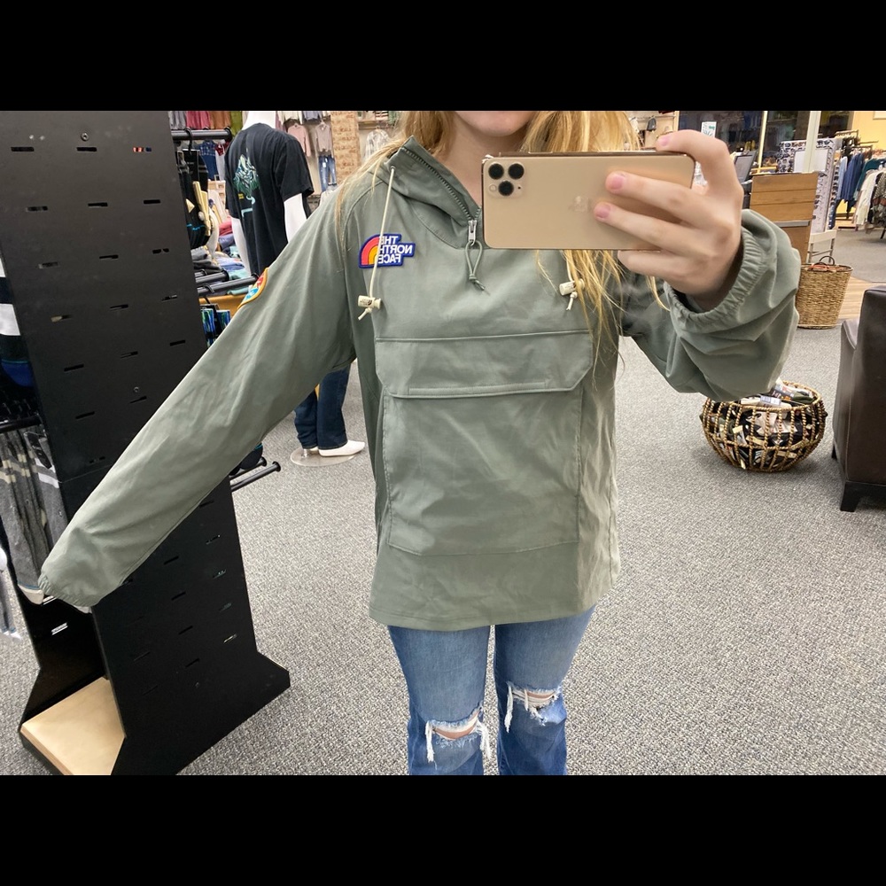 Sage green North Face 3/4 zip rain coat
